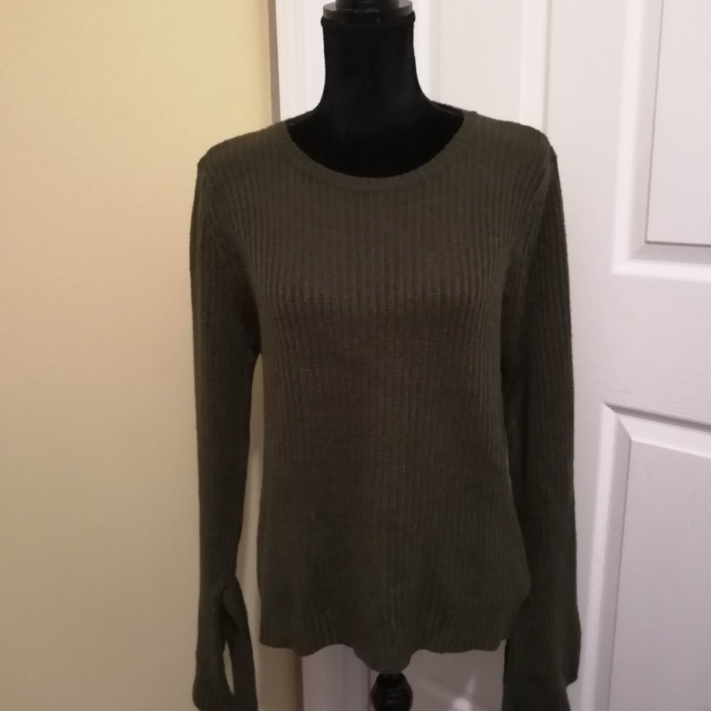 Olive Green Sweater Bell Sleeves Open Back